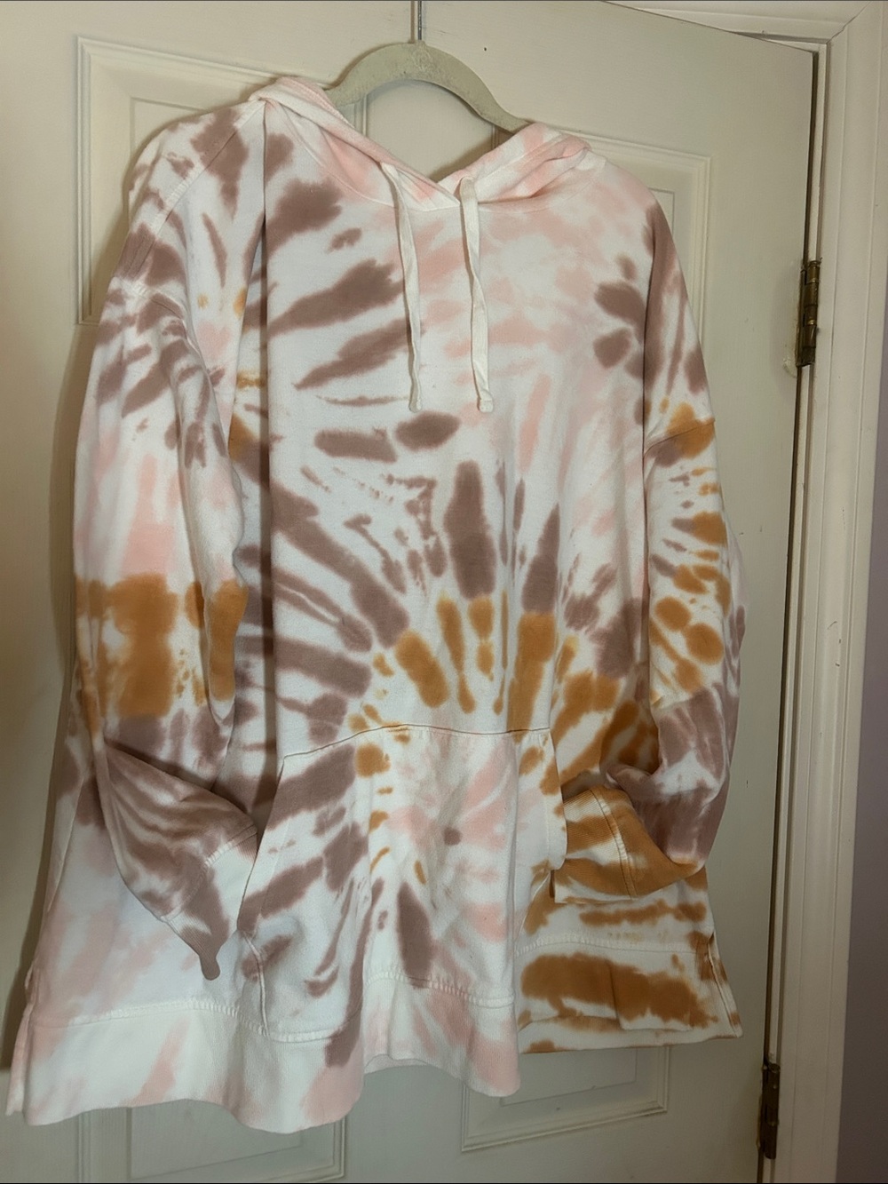 Ava & Viv oversized brown & pink tie-dye hoodie fleece lined sweatshirt 2X